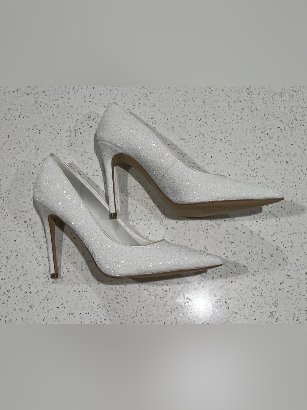 Women's High Heel Pointed Toe Nine West White Sparkle Pumps Size 9M New Bridal